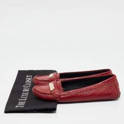 Burberry Red Grain Leather Signature Loafers Size 38