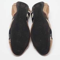 Burberry Bronze Leather and House Check Canvas Southwark Studded Scrunch Ballet Size 40