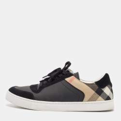 Burberry Black House Check Canvas and  Leather Reeth Low Top Sneakers Size 41