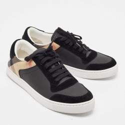 Burberry Black House Check Canvas and  Leather Reeth Low Top Sneakers Size 41