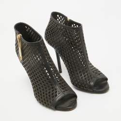 Burberry Black Laser Cut Leather Open Toe Booties Size 36