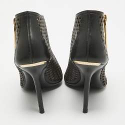 Burberry Black Laser Cut Leather Open Toe Booties Size 36