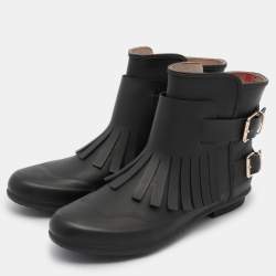 Burberry Black Rubber Fringe Trim Mot Boots Size 39