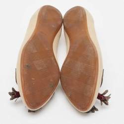 Burberry Beige/Burgundy Fabric and Leather Tassel Bow Ballet Flats Size 38.5