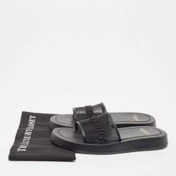 مملوكة مسبقًا Burberry Black Mesh and Leather Flat Sandals Size 39