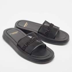 مملوكة مسبقًا Burberry Black Mesh and Leather Flat Sandals Size 39