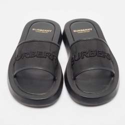 مملوكة مسبقًا Burberry Black Mesh and Leather Flat Sandals Size 39