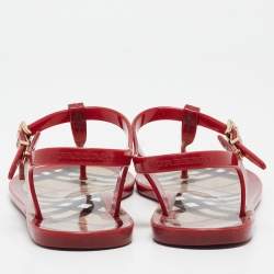 مملوكة مسبقًا Burberry Red Jelly Thong Flat Sandals Size 38