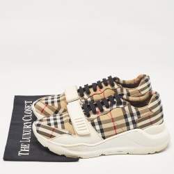 Pre Owned Burberry Brown Canvas and Leather Lace Up Sneakers Size 41
