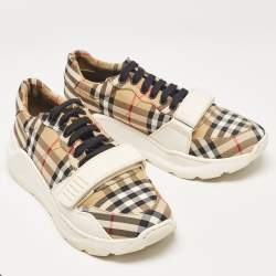 Pre Owned Burberry Brown Canvas and Leather Lace Up Sneakers Size 41