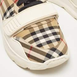 Pre Owned Burberry Brown Canvas and Leather Lace Up Sneakers Size 41