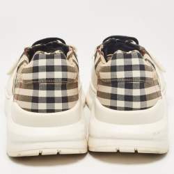 Pre Owned Burberry Brown Canvas and Leather Lace Up Sneakers Size 41