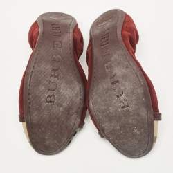 Burberry Burgundy Suede and Canvas Ballet Flats Size 39.5