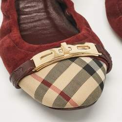 Burberry Burgundy Suede and Canvas Ballet Flats Size 39.5