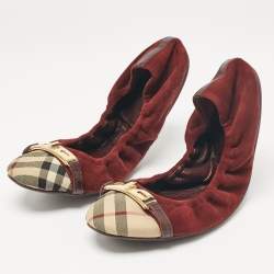 Burberry Burgundy Suede and Canvas Ballet Flats Size 39.5