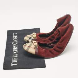 Burberry Burgundy Suede and Canvas Ballet Flats Size 39.5