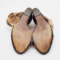 Pre Owned Burberry Brown/Beige Canvas and Leather Wedge Sandals Size 40