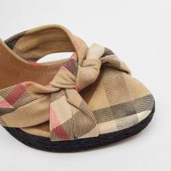 Pre Owned Burberry Brown/Beige Canvas and Leather Wedge Sandals Size 40