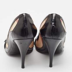 Pre Owned Burberry Black Canvas and Patent Leather Peep Toe Pumps Size 39