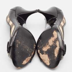 Pre Owned Burberry Black Canvas and Patent Leather Peep Toe Pumps Size 39