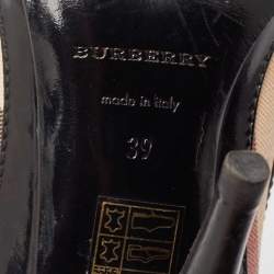 Pre Owned Burberry Black Canvas and Patent Leather Peep Toe Pumps Size 39