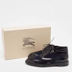 Burberry Black Navy Blue Leather and Suede Brogues Oxford Size 39