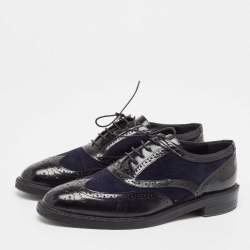 Burberry Black Navy Blue Leather and Suede Brogues Oxford Size 39