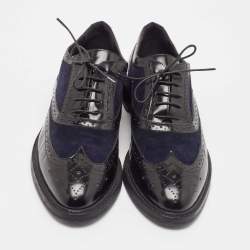 Burberry Black Navy Blue Leather and Suede Brogues Oxford Size 39