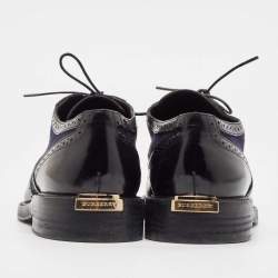 Burberry Black Navy Blue Leather and Suede Brogues Oxford Size 39