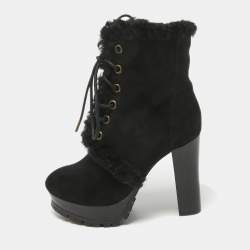 Burberry Black Suede and Fur Ankle Length Boots Size 36