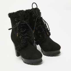 Burberry Black Suede and Fur Ankle Length Boots Size 36