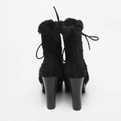 Burberry Black Suede and Fur Ankle Length Boots Size 36