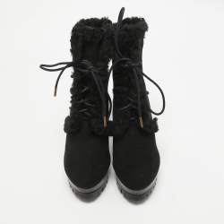 Burberry Black Suede and Fur Ankle Length Boots Size 36