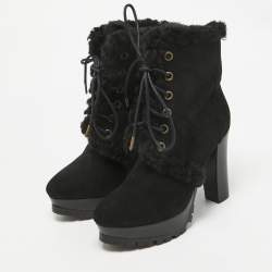 Burberry Black Suede and Fur Ankle Length Boots Size 36