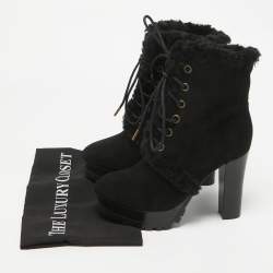 Burberry Black Suede and Fur Ankle Length Boots Size 36