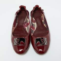 Burberry Burgundy Patent Leather Scrunch Ballet Flats Size 40