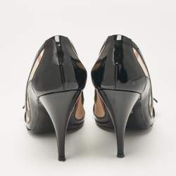 Burberry Beige Patent Leather and Canvas Peep Toe Pumps Size 38