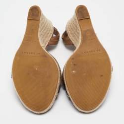 Pre Owned Burberry Brown/Beige Nova Check Canvas and Leather Espadrille Wedge Sandals Size 38