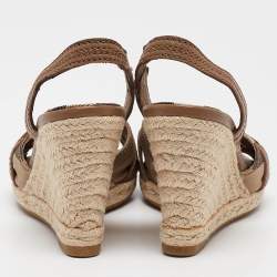 Pre Owned Burberry Brown/Beige Nova Check Canvas and Leather Espadrille Wedge Sandals Size 38