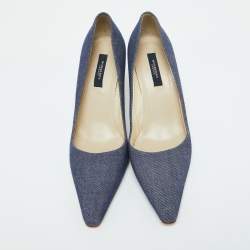 Burberry Blue Denim Fabric Pointed Toe Pumps Size 38