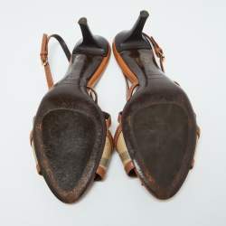 Burberry Brown Nova Check Coated Canvas and Leather Slingback Sandals Size 40