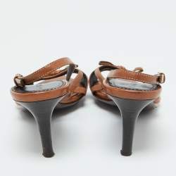 Burberry Brown Nova Check Coated Canvas and Leather Slingback Sandals Size 40