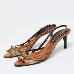 Burberry Brown Nova Check Coated Canvas and Leather Slingback Sandals Size 40