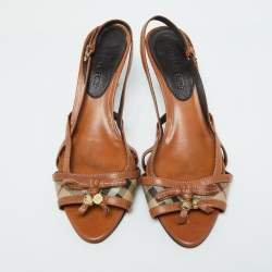 Burberry Brown Nova Check Coated Canvas and Leather Slingback Sandals Size 40