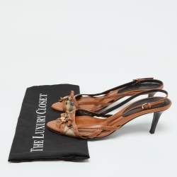 Burberry Brown Nova Check Coated Canvas and Leather Slingback Sandals Size 40