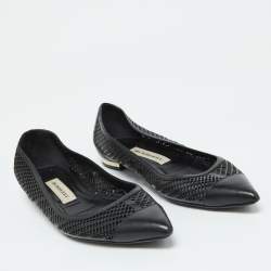 Burberry Black Laser Cut Leather Bradshaw Pointed Toe Flats Size 38