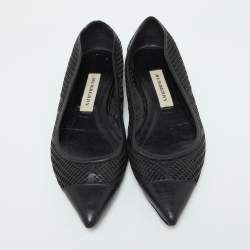 Burberry Black Laser Cut Leather Bradshaw Pointed Toe Flats Size 38