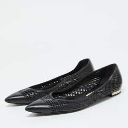 Burberry Black Laser Cut Leather Bradshaw Pointed Toe Flats Size 38