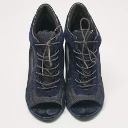 Burberry Navy Blue Denim and Suede Open Toe Booties Size 38