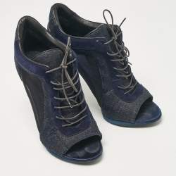 Burberry Navy Blue Denim and Suede Open Toe Booties Size 38